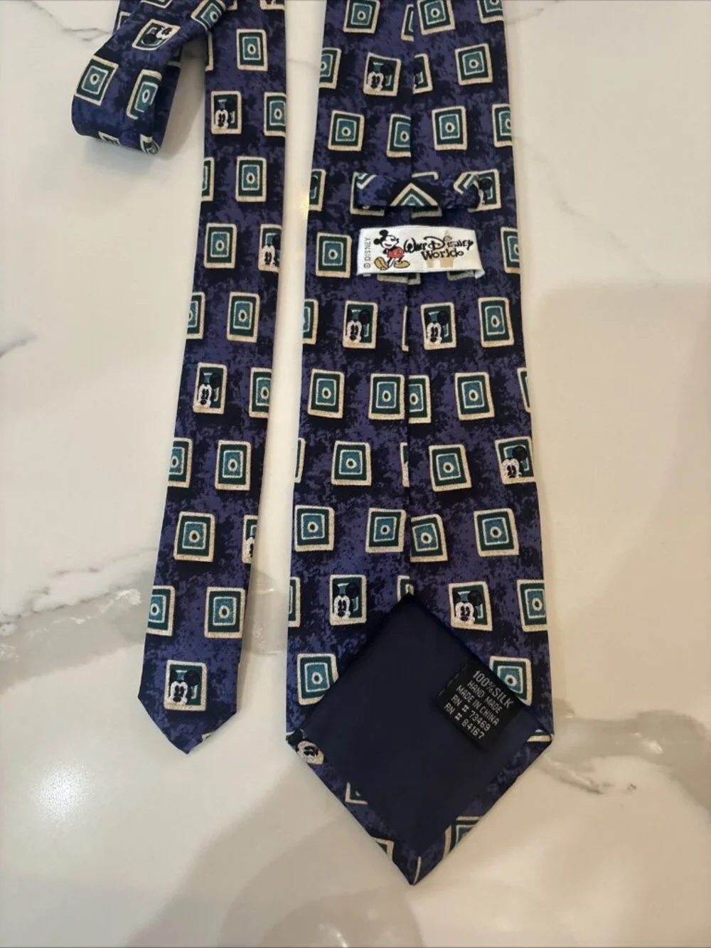 Disney Store Hand Made Portrait Mickey Mouse Blue 100% Silk Classic Neck Tie VTG